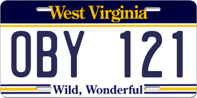 WV license plate OBY121