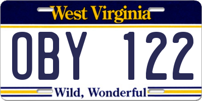 WV license plate OBY122