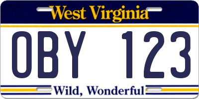 WV license plate OBY123