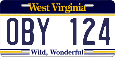 WV license plate OBY124