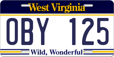 WV license plate OBY125