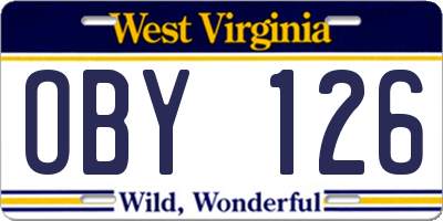 WV license plate OBY126
