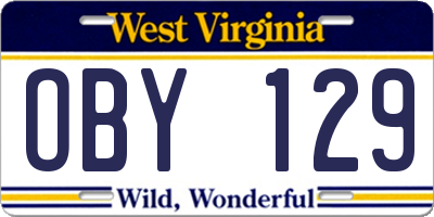 WV license plate OBY129