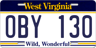 WV license plate OBY130