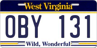 WV license plate OBY131