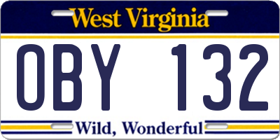 WV license plate OBY132