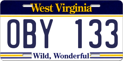 WV license plate OBY133