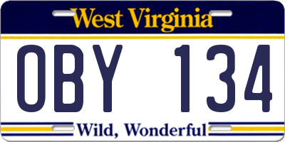 WV license plate OBY134