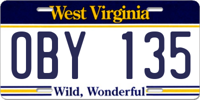 WV license plate OBY135