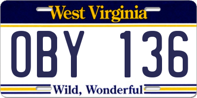WV license plate OBY136