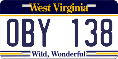 WV license plate OBY138