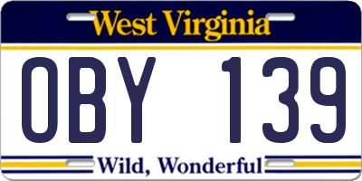 WV license plate OBY139