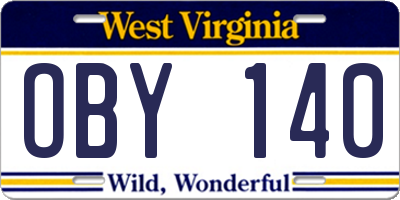 WV license plate OBY140