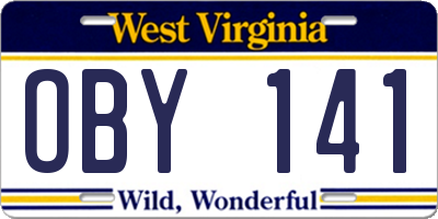 WV license plate OBY141