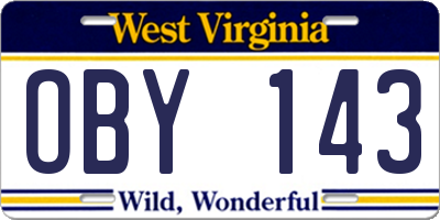 WV license plate OBY143