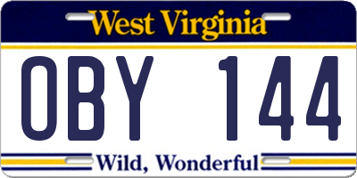 WV license plate OBY144