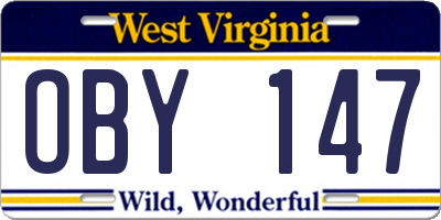 WV license plate OBY147
