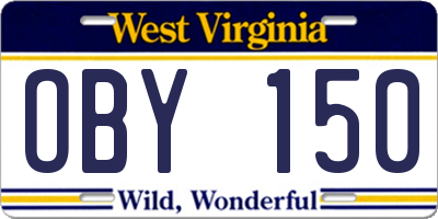 WV license plate OBY150