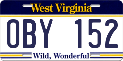 WV license plate OBY152