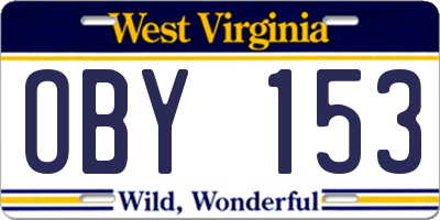 WV license plate OBY153