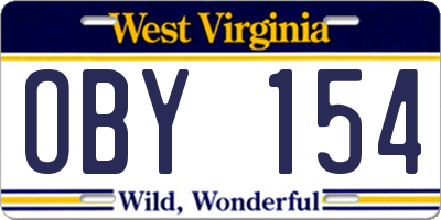 WV license plate OBY154