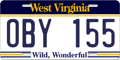 WV license plate OBY155