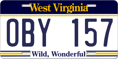 WV license plate OBY157