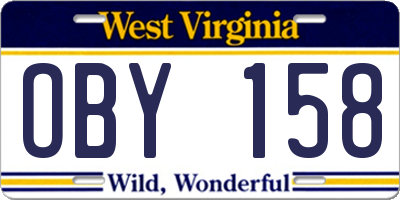 WV license plate OBY158