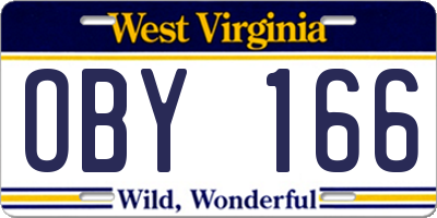 WV license plate OBY166