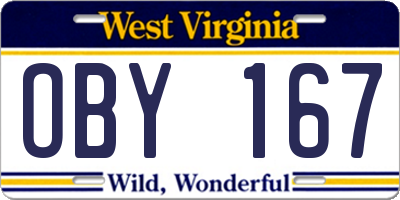 WV license plate OBY167