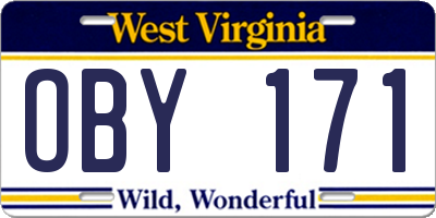 WV license plate OBY171