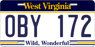 WV license plate OBY172