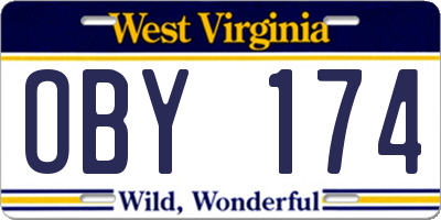WV license plate OBY174