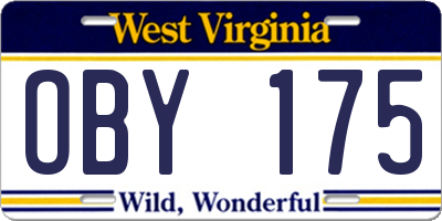 WV license plate OBY175