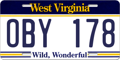 WV license plate OBY178