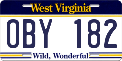 WV license plate OBY182