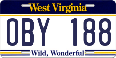 WV license plate OBY188