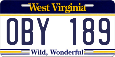 WV license plate OBY189