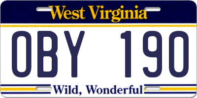 WV license plate OBY190