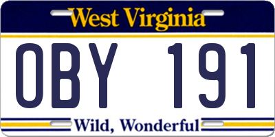 WV license plate OBY191