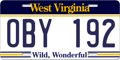 WV license plate OBY192