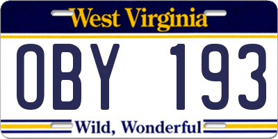 WV license plate OBY193