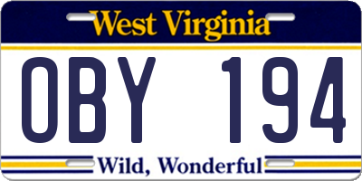 WV license plate OBY194