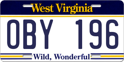 WV license plate OBY196