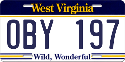 WV license plate OBY197
