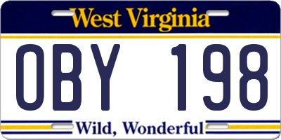 WV license plate OBY198