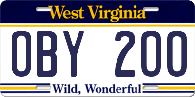 WV license plate OBY200