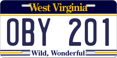 WV license plate OBY201