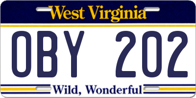 WV license plate OBY202
