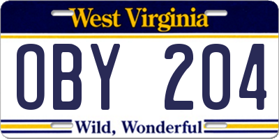 WV license plate OBY204